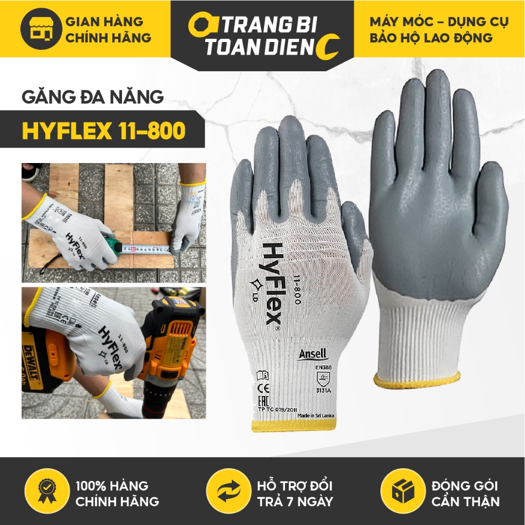 Găng tay đa năng Ansell Hyflex 11-800 chống dầu nhớt, Bao tay ôm sát có độ khéo léo cao - Trang bị toàn diệnGăng tay đa