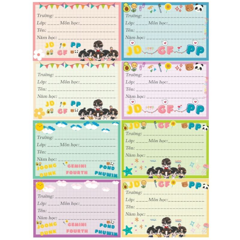 Set 8 nhãn vở OTP BL Thái Lan có nhận in theo yêu cầu