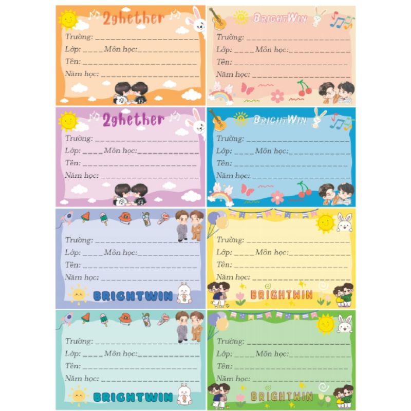 Set 8 nhãn vở OTP BL Thái Lan có nhận in theo yêu cầu