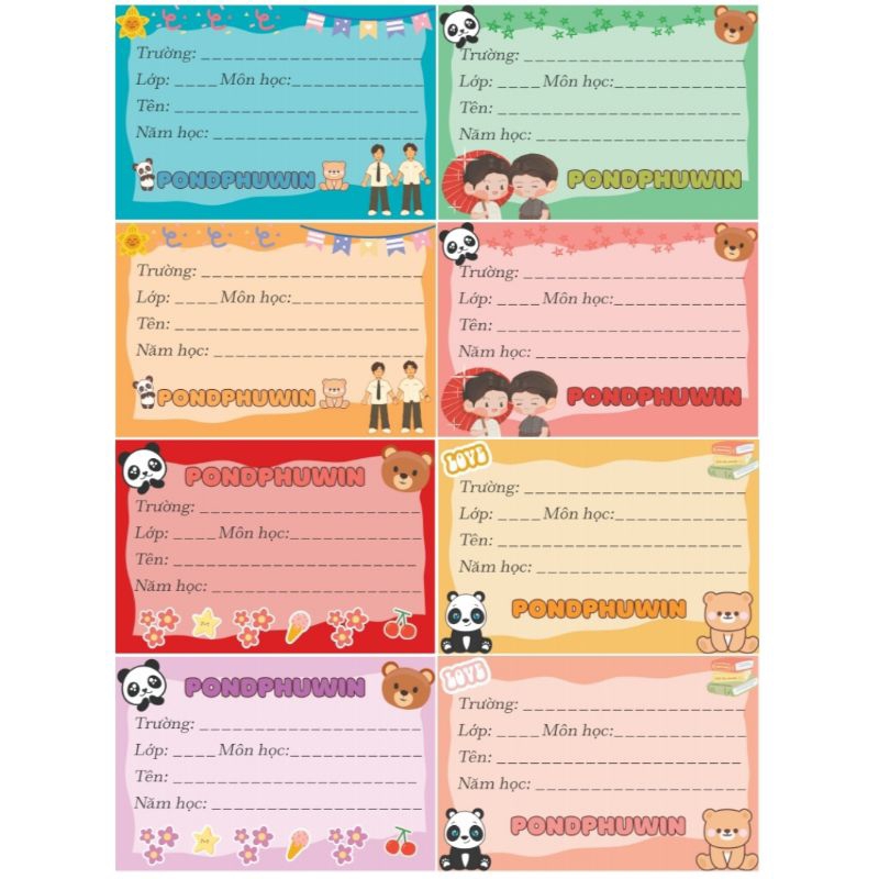 Set 8 nhãn vở OTP BL Thái Lan có nhận in theo yêu cầu