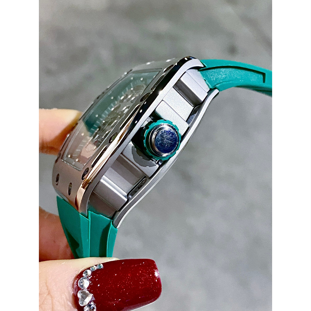 Đồng Hồ Nam Auth Xcer B0619 Green Silver Skull Automatic, Dây Silicon , Size 43mm