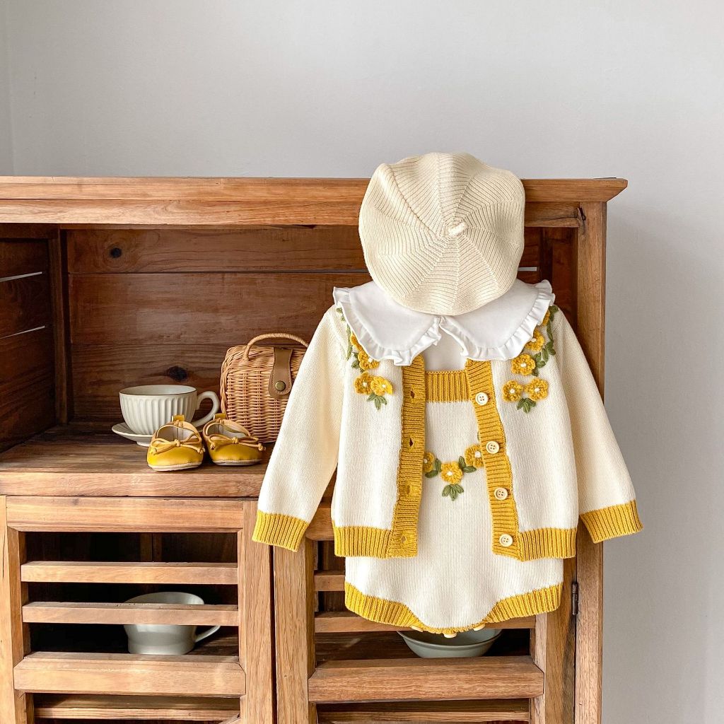 Set len thêu hoa mai mềm mại cho bé