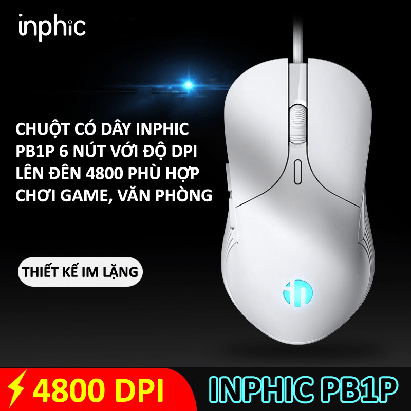 Chuột gaming có dây 6D INPHIC PB1 DPI 4800 slient cực êm - thiết kế đầm tay  phụ kiện 1986