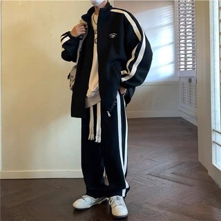 Set Đồ Thu Đông Form Rộng Unisex, Bộ Đồ Nỉ Sọc Viền Chất Liệu Nỉ Ngoại Ấm Áp Kiểu Dáng Trẻ Trung Năng Động
