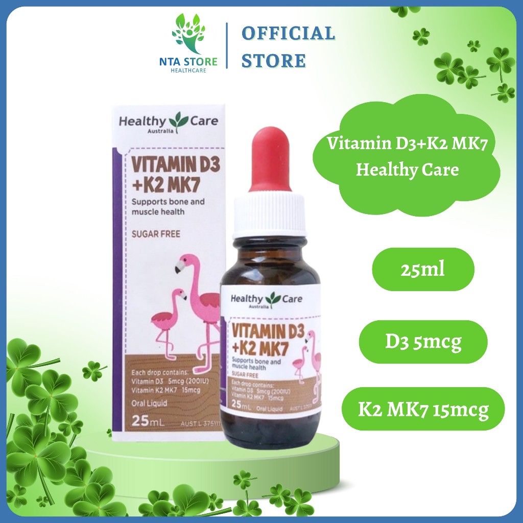 [Tặng 1 Quà] Siro Vitamin D3 K2 MK7 Healthy Care Cho Bé, Úc, Lọ 25ml (D3K2 HealthyCare)