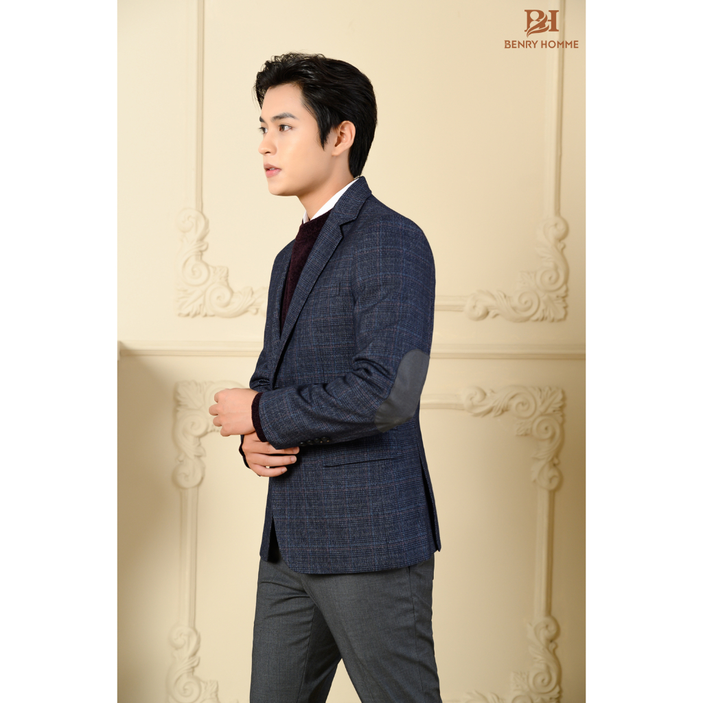 Áo blazer nam Benryhomme sợi lông cừu màu xám chì, Mã áo JK56150GR