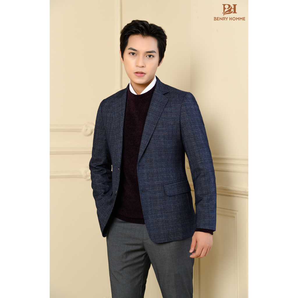 Áo blazer nam Benryhomme sợi lông cừu màu xám chì, Mã áo JK56150GR