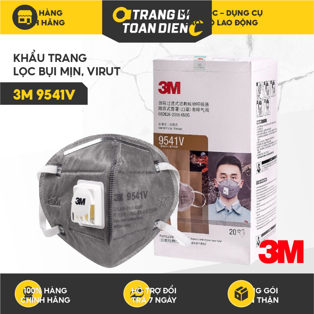 Khẩu trang than hoạt tính 3M 9541V có van thở, kháng khuẩn, chống bụi mịn PM 2.5 Khẩu trang 3M