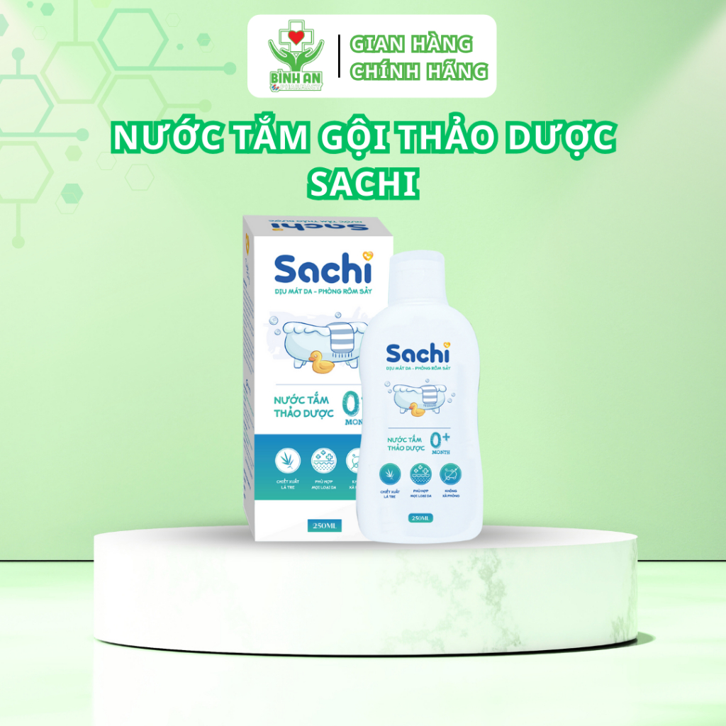 Nước tắm gội thảo dược Sachi giúp khử mùi, làm sạch nhẹ nhàng, dịu mát da, an toàn cho bé 250ml - NT Bình An