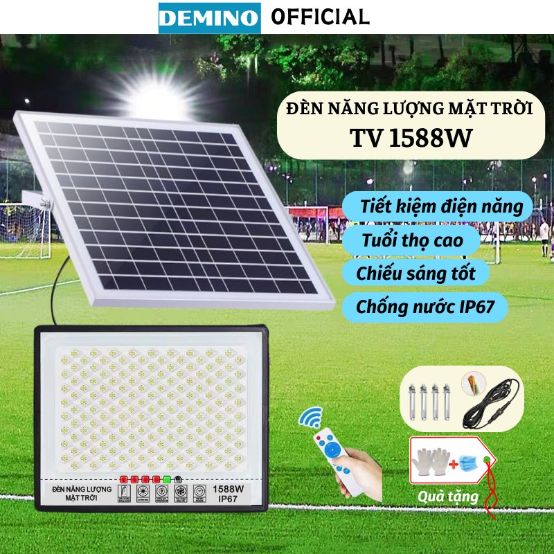 Đèn Led Năng Lượng Mặt Trời Demino 1588W Siêu Sáng Tỏa Rộng Tiết Kiệm Điện Chống Nước Bền Bỉ