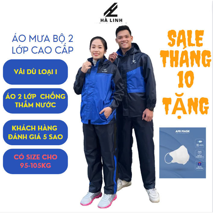 Áo Mưa Bộ Người Lớn Cao Cấp 2 Lớp Cao Cấp Chống Thấm, Chống Lạnh