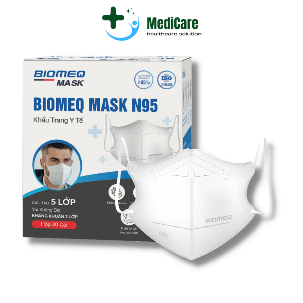 Khẩu trang y tế BIOMEQ MASK N95 5 lớp vật liệu kháng khuẩn, vải không dệt xử lý tĩnh điện -Tbyt MediCare