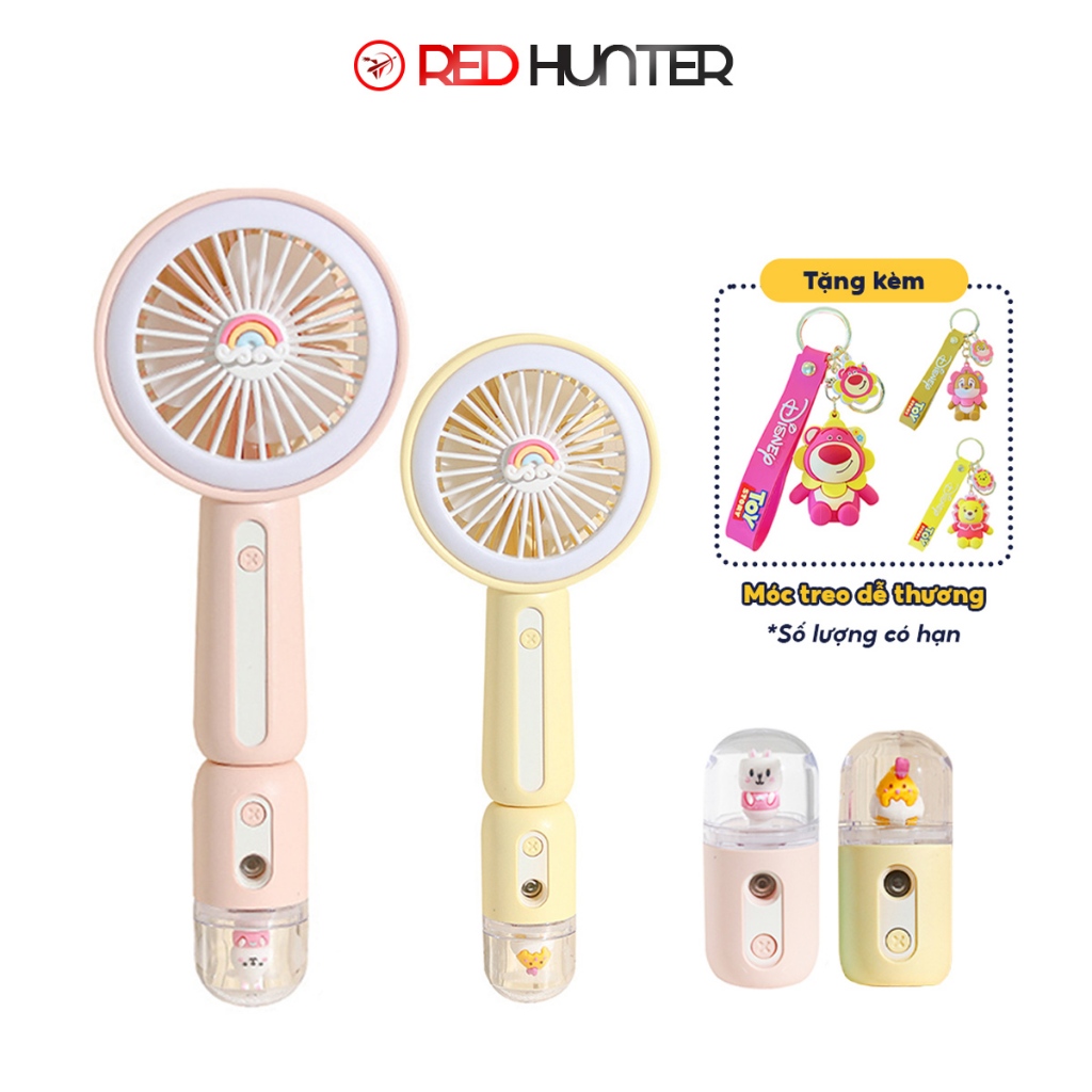 (Tặng Móc Treo Thú) Quạt Cầm Tay Mini Phun Sương Có Đèn Led Thời Lượng Pin Dài Rdehunter