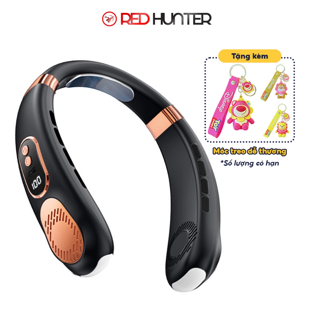 (Tặng Móc Treo Thú) Quạt Đeo Cổ Điều Hòa Có Đèn Phát Sáng Sò Lạnh Sứ Đá Siêu Mát, Pin Khỏe Redhunter