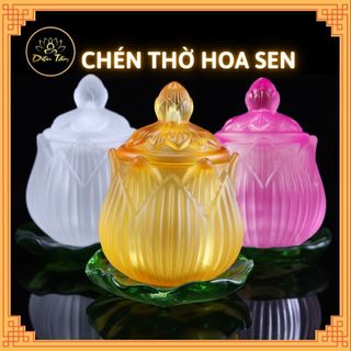 Chén thờ cúng phật, chén nước cúng dường đồ thờ cúng gia tiên ly hoa sen lưu ly nhiều màu