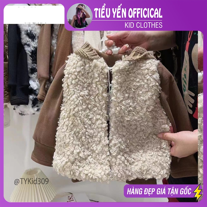 Quần áo trẻ em, Áo khoác gile lông bé trai bé gái, lông cừu dày dặn liền mũ len cho bé 7 -20kg AK309 | Tiểu Yến KID