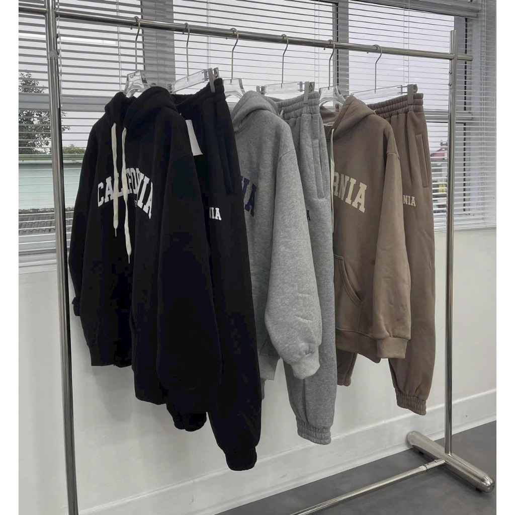 Set Hoodie nỉ bông California form rộng