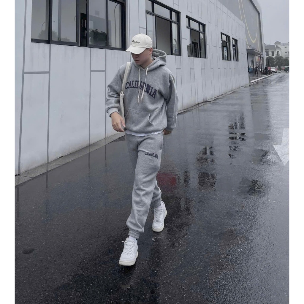 Set Hoodie nỉ bông California form rộng