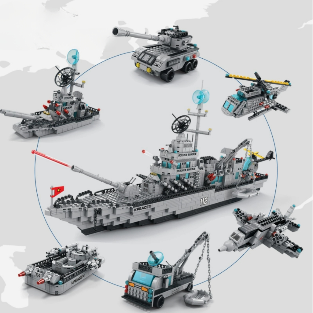 Mô Hình Lắp Ráp Tàu Chiến Hạm 𝟔𝐢𝐧𝟏 WARSHIP 8734 Dài 70cm - 1560 Chi Tiết mảnh trơn