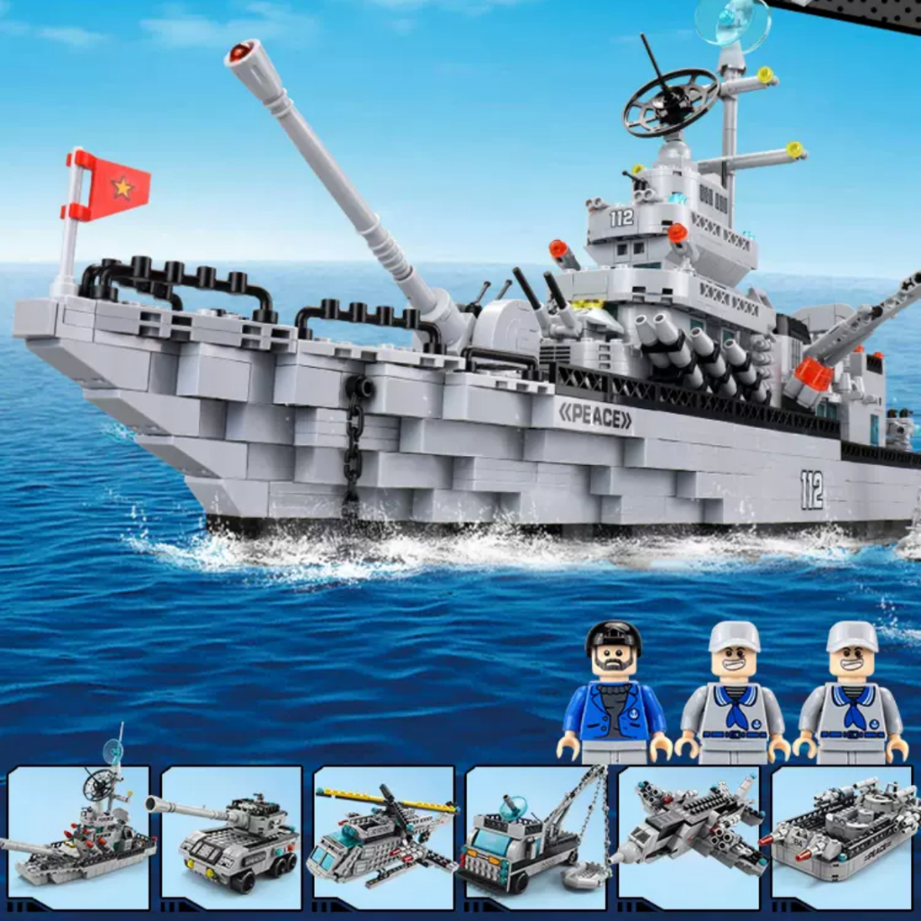 Mô Hình Lắp Ráp Tàu Chiến Hạm 𝟔𝐢𝐧𝟏 WARSHIP 8734 Dài 70cm - 1560 Chi Tiết mảnh trơn