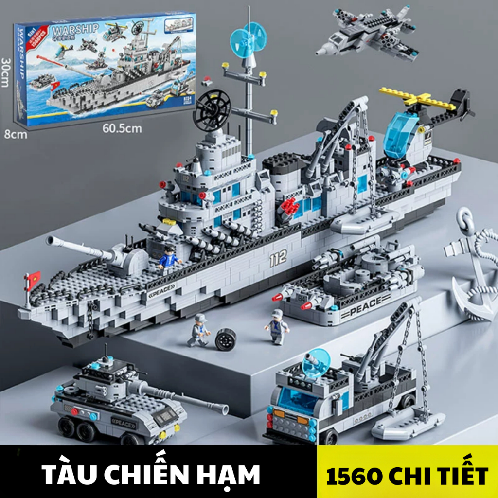Mô Hình Lắp Ráp Tàu Chiến Hạm 𝟔𝐢𝐧𝟏 WARSHIP 8734 Dài 70cm - 1560 Chi Tiết mảnh trơn