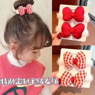 Conbo 2 cái kẹp tóc cột tóc nơ đỏ xinh xắn phong cách Hàn