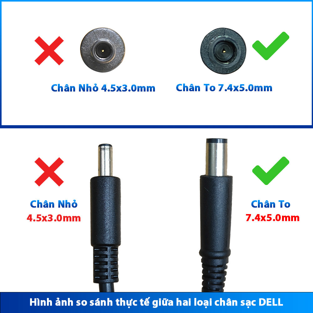 Sạc Laptop Dell Chân Kim To 7.4x5.0mm Inspiron Vostro 90w-19.5v-4.62a, 65w-19.5v-3.34a Bảo Hành 12 Tháng Mới 100%