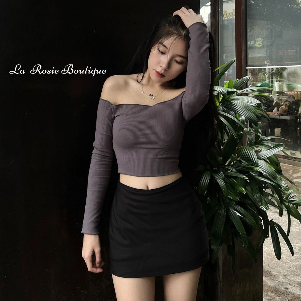 Áo croptop trễ vai tay dài La Rosie Boutique thun gân co giãn 4 chiều có Bigsize - LA12