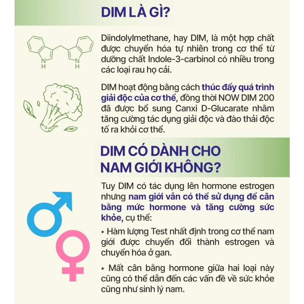 Viên uống cân bằng nội tiết Now DIM 200 with Calcium D-Glucarate hỗ trợ điều kinh, thải độc, sinh lý