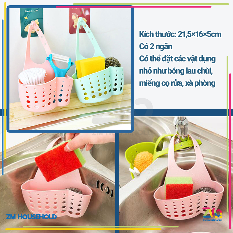 Giỏ treo lưu trữ bồn rửa giỏ nhựa treo bồn rửa bát thiết kế dạng lưới giúp thoát nước dễ dàng-bảo quản giẻ lau nhà bếp