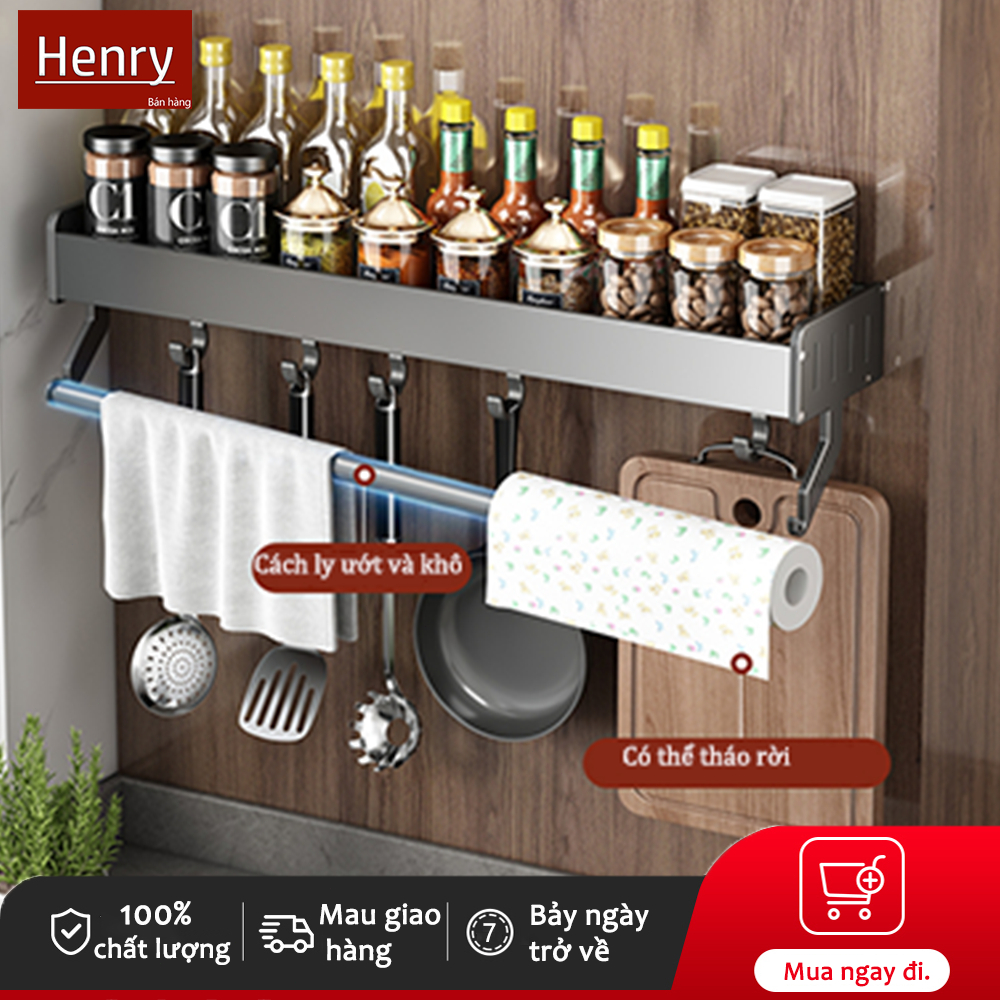 Nhôm hợp nhất treo tường gia vị kệ đa chức năng nhà bếp gia vị khay không có bu lông đục lỗ