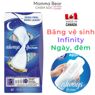 Băng vệ sinh Always Infinity, ban ngày, ban đêm, có cánh, siêu mỏng, thấm hút, hàng Mỹ - Momma Bear