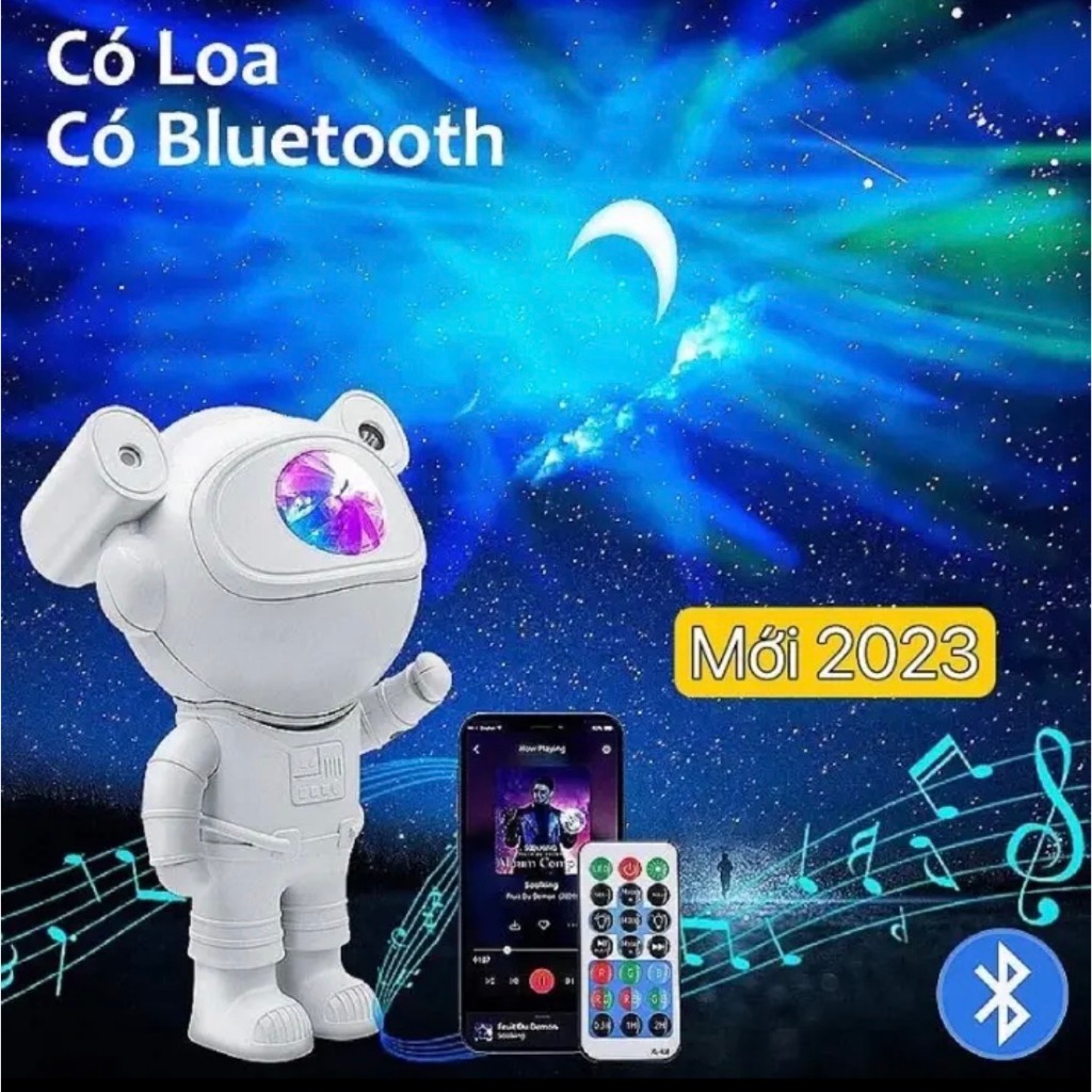 Đèn Phi Hành Gia Kiêm Loa Bluetooth Galaxy Chiếu Sao Thiên Hà Trang Trí Phòng Làm Việc, Phòng Ngủ Có Ánh Sáng Laze.