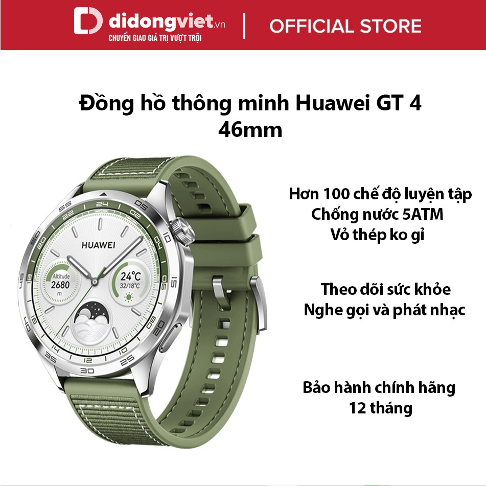 Đồng hồ thông minh Huawei GT 4 46mm - Hơn 100 chế độ luyện tập, Theo dõi sức khỏe, Nghe gọi và phát nhạc, Vỏ thép ko gỉ