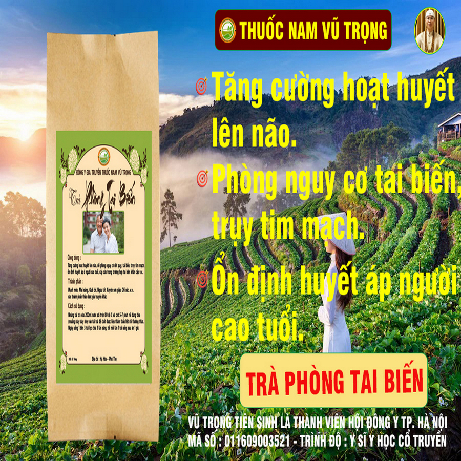 Trà thảo mộc Phòng Tai Biến bách hóa thảo dược Vũ Trọng, tăng cường hoạt huyết, ổn định huyết áp, phòng trụy tim mạch.