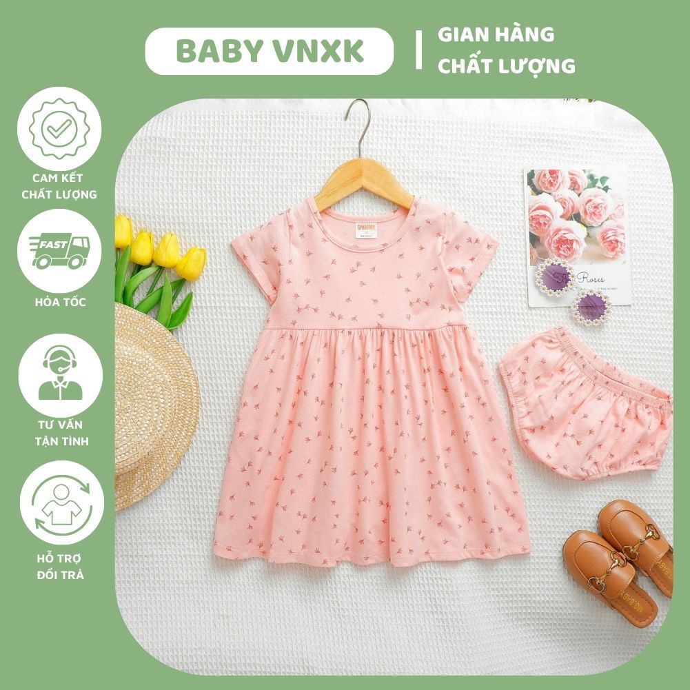 Đầm Kèm Chip, Váy Cho Bé Gái Vải Cotton Nhiều Màu Sắc In Hình Xinh Xắn XNXK