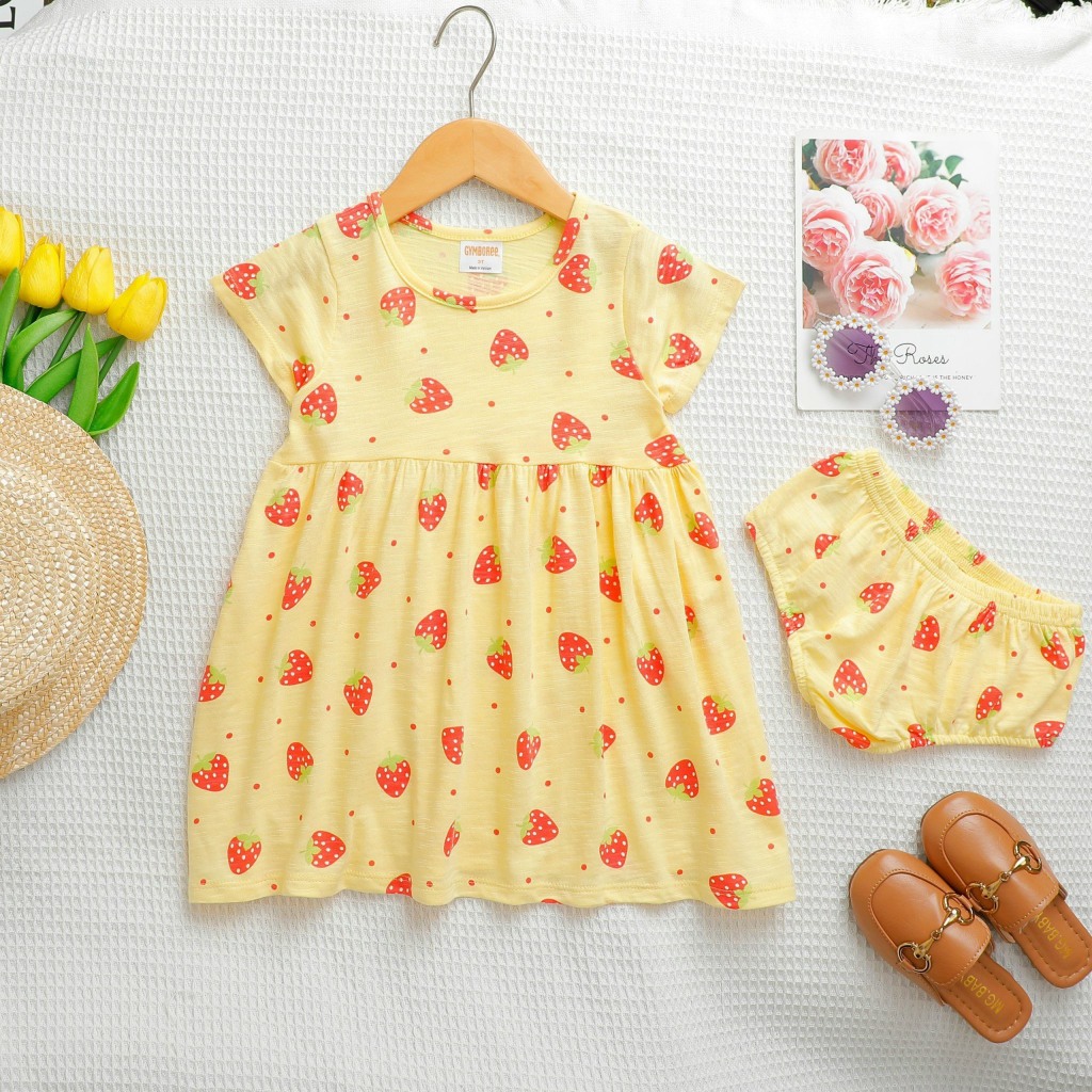 Đầm Kèm Chip, Váy Cho Bé Gái Vải Cotton Nhiều Màu Sắc In Hình Xinh Xắn XNXK