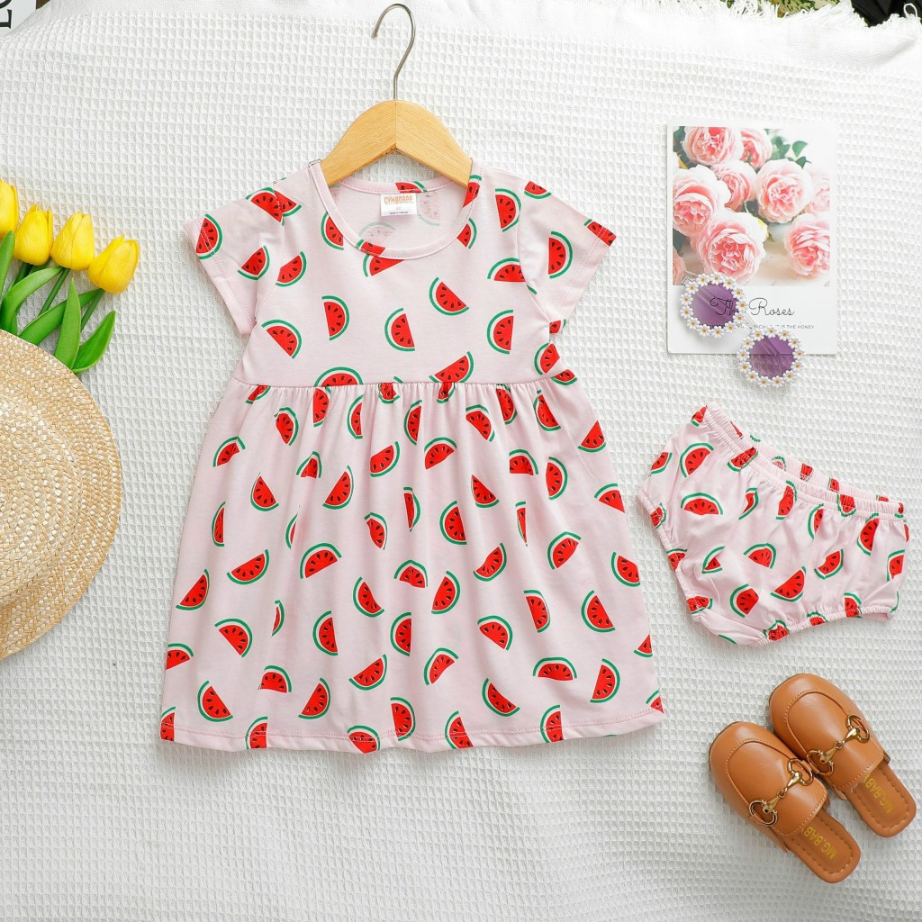 Đầm Kèm Chip, Váy Cho Bé Gái Vải Cotton Nhiều Màu Sắc In Hình Xinh Xắn XNXK