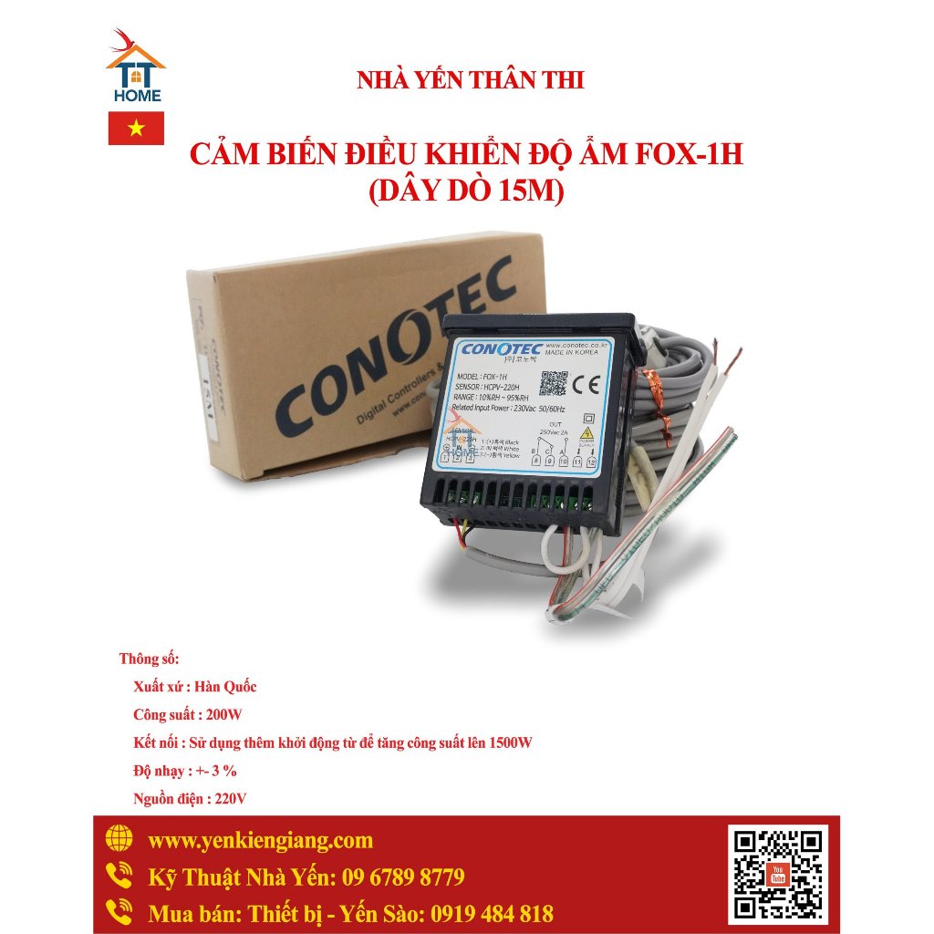 Cảm biến độ ẩm ⚡ CAO CẤP ⚡ Cảm biến FOX-1H phạm vi 15m/20m/25m, chuyên dụng cho nhà Yến, độ chính xác cao