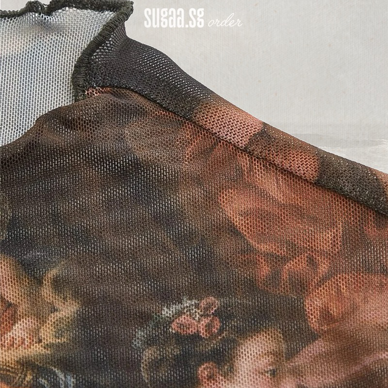 Áo Ôm Dài Tay Hoạ Tiết Phục Hưng Vintage Trong Suốt Nhẹ - Có Plus Size