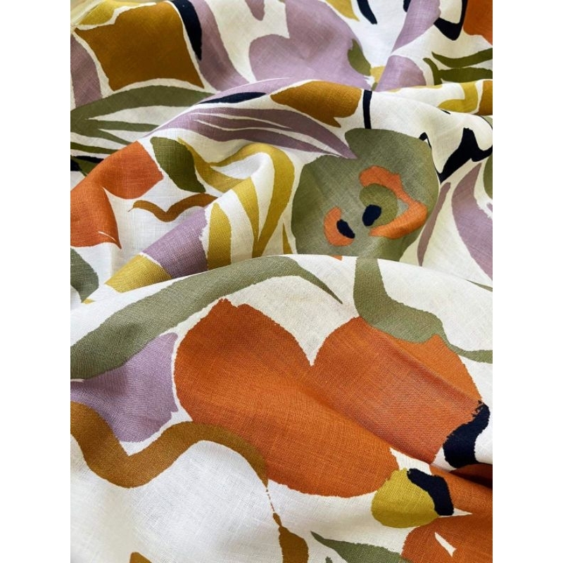 Vải linen Tưng 💯 pure linen hoa lá vẽ độc bản