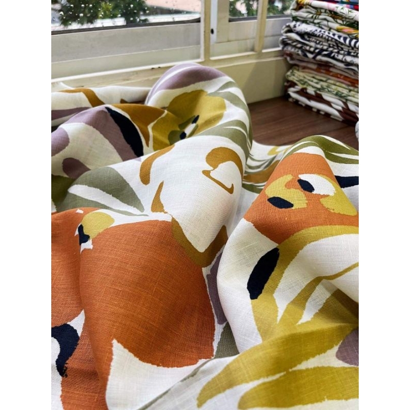 Vải linen Tưng 💯 pure linen hoa lá vẽ độc bản