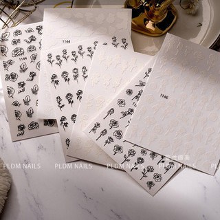 Sticker dán móng hoa hồng hình dán móng tay hoa hồng đen trắng