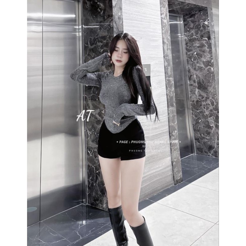 Áo nhũ ôm eo dài tay nữ tính, áo nữ thời trang phong cách hàn quốc sexy Moonyhanoi TV 318