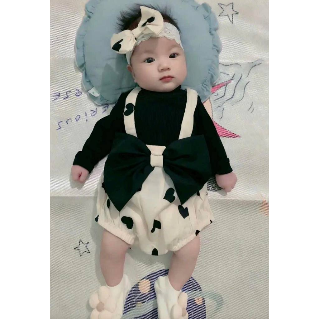 Body yếm áo đen yếm trái tim 3-10 Kg,Body cho bé gái đầy tháng thôi nôi chất mềm mịn mát