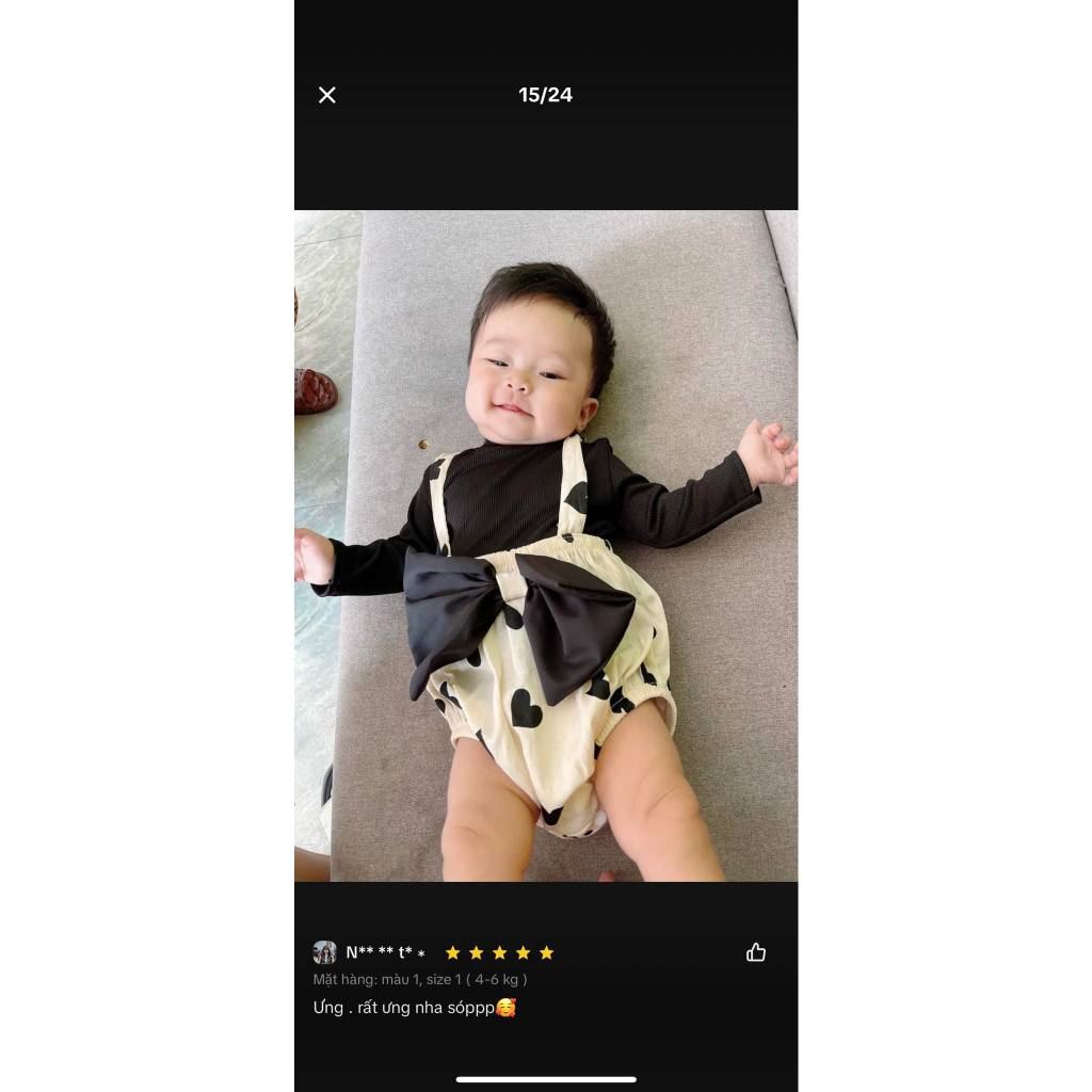 Body yếm áo đen yếm trái tim 3-10 Kg,Body cho bé gái đầy tháng thôi nôi chất mềm mịn mát