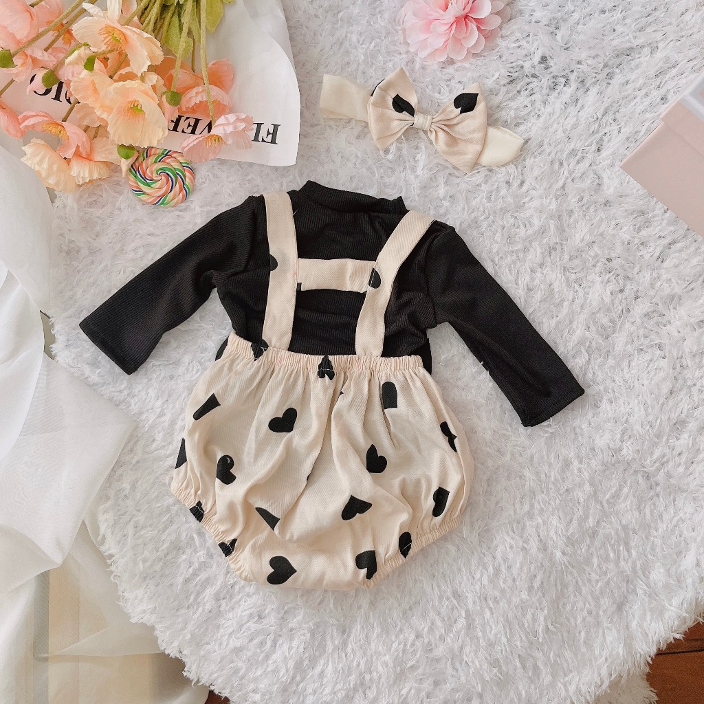 Body yếm áo đen yếm trái tim 3-10 Kg,Body cho bé gái đầy tháng thôi nôi chất mềm mịn mát