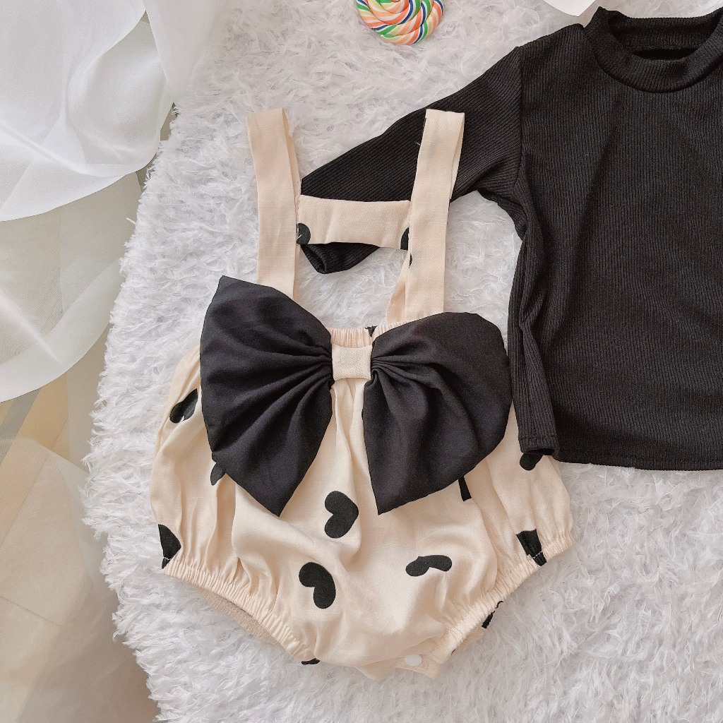 Body yếm áo đen yếm trái tim 3-10 Kg,Body cho bé gái đầy tháng thôi nôi chất mềm mịn mát
