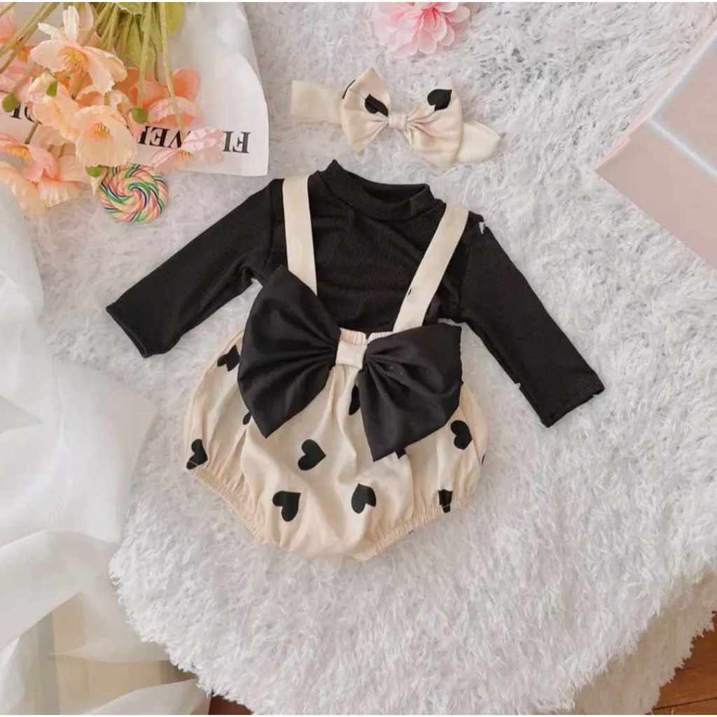 Body yếm áo đen yếm trái tim 3-10 Kg,Body cho bé gái đầy tháng thôi nôi chất mềm mịn mát