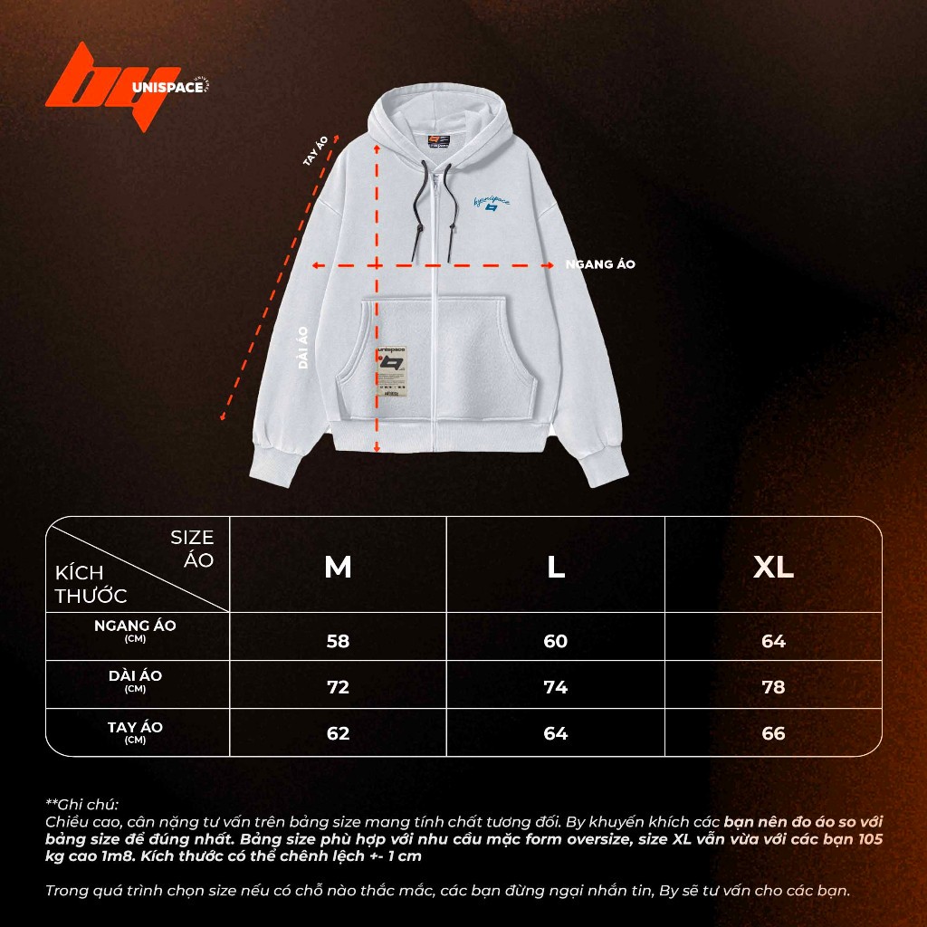 Áo hoodie zip local brand ByUniSpace áo khoác unisex nam nữ form rộng vải nỉ Logo